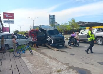 SUV Listrik Tabrak Trotoar di Tanjung Selor, Tiga Pohon Jalan Tumbang   