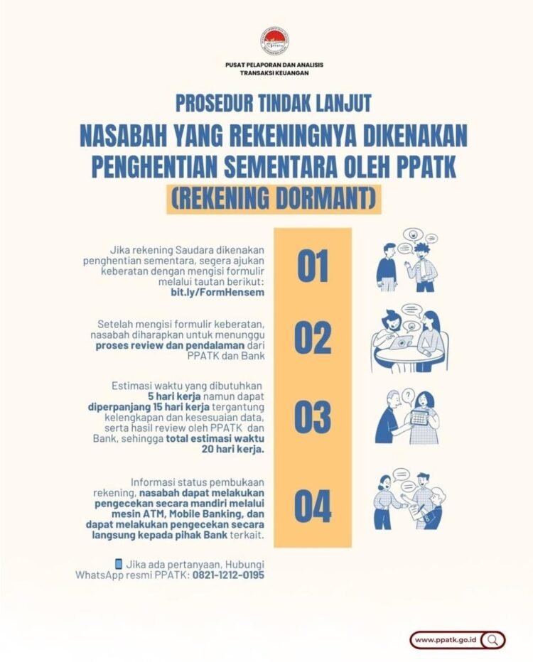PPATK Hentikan Sementara Transaksi di Rekening Dormant, Dana Nasabah Tetap Aman