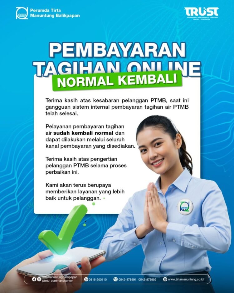 Sistem Pembayaran Tagihan Air PTMB Kembali Normal