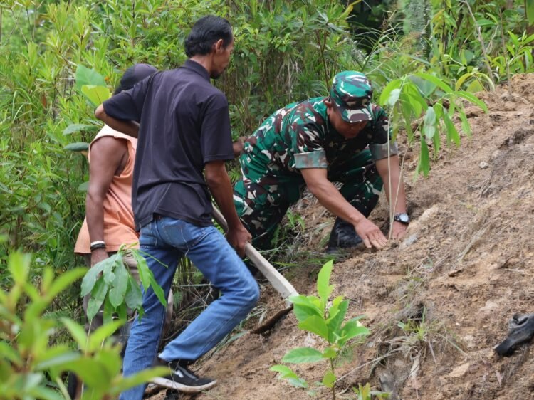 Aksi Penghijauan, Kodim 0907 Bersama Warga Tanam Pohon