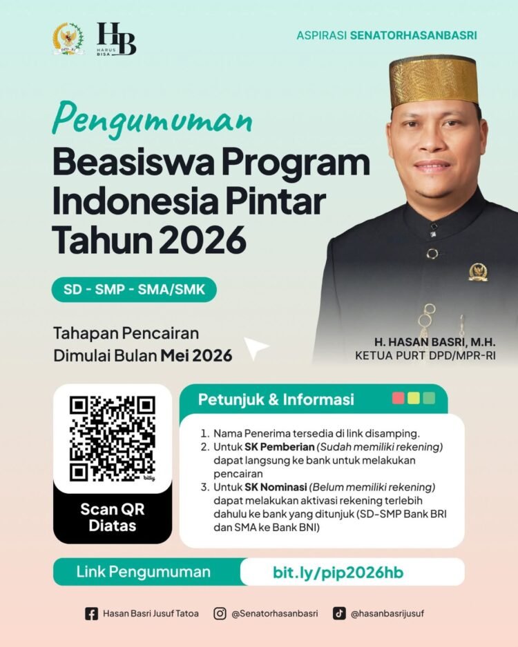 Hasan Basri Kembali Salurkan Beasiswa PIP Aspirasi untuk 1.200 Pelajar di Kaltara