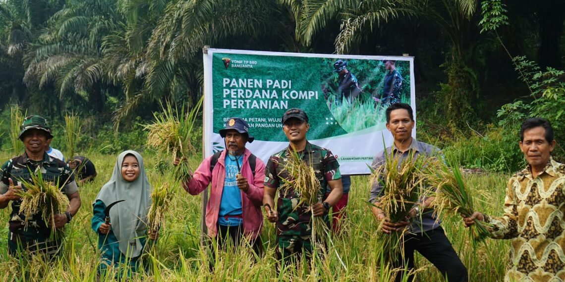 Yonif TP 880/Banuanta Panen Perdana, Dorong Produktivitas Lahan di Desa Apung